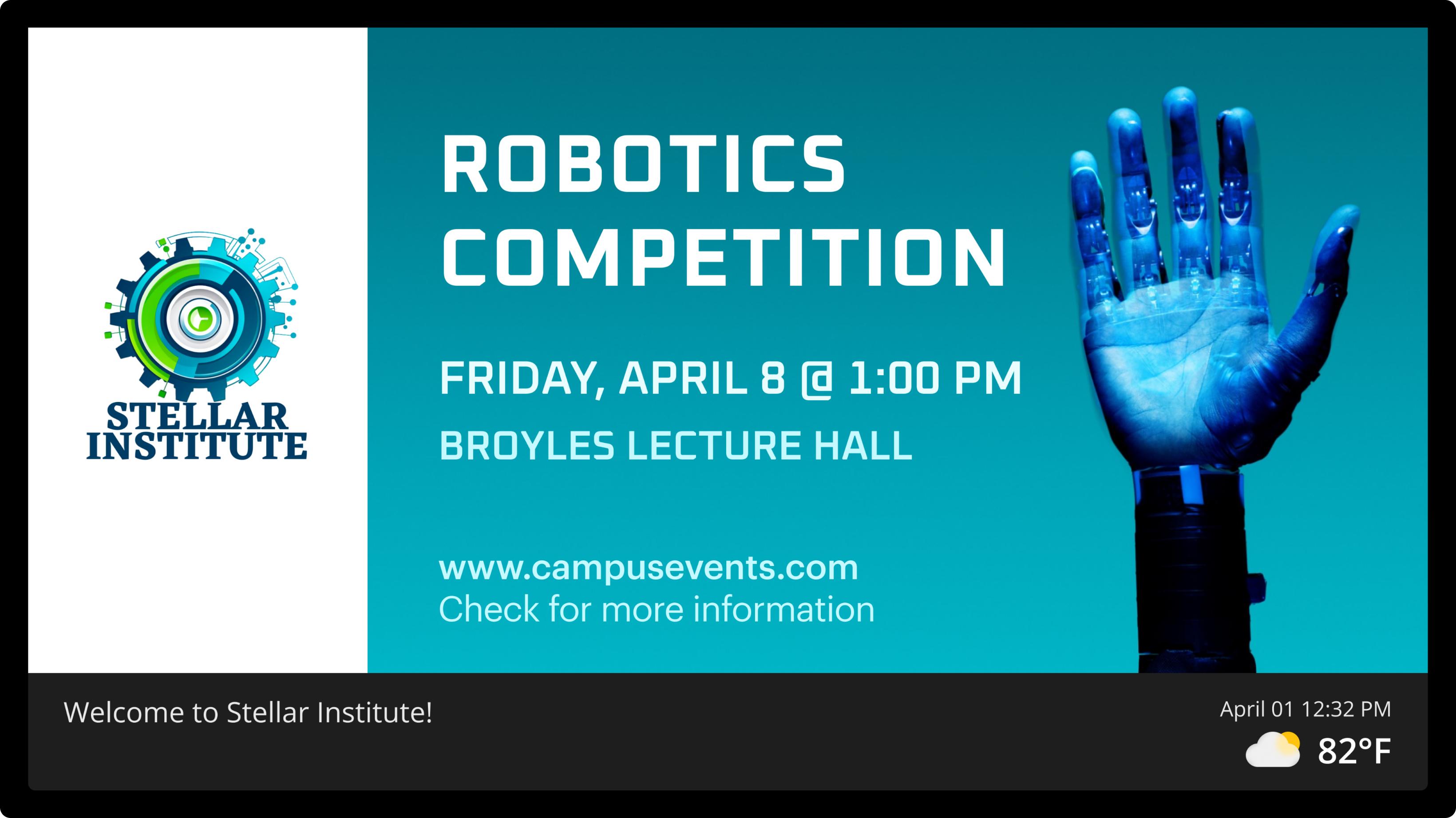 Screen example: Robotics competition announcement
