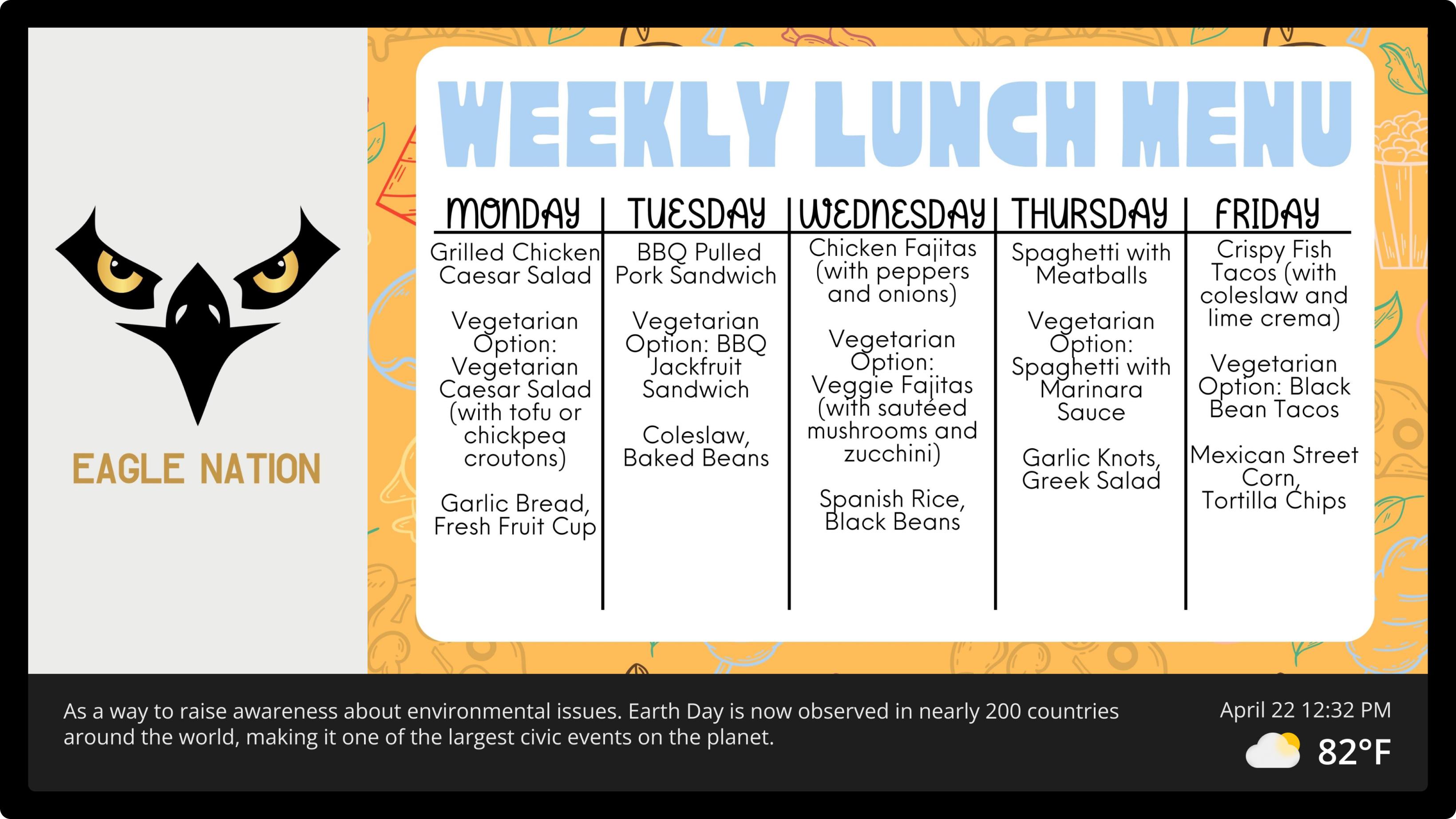 Screen example: Weekly lunch menu