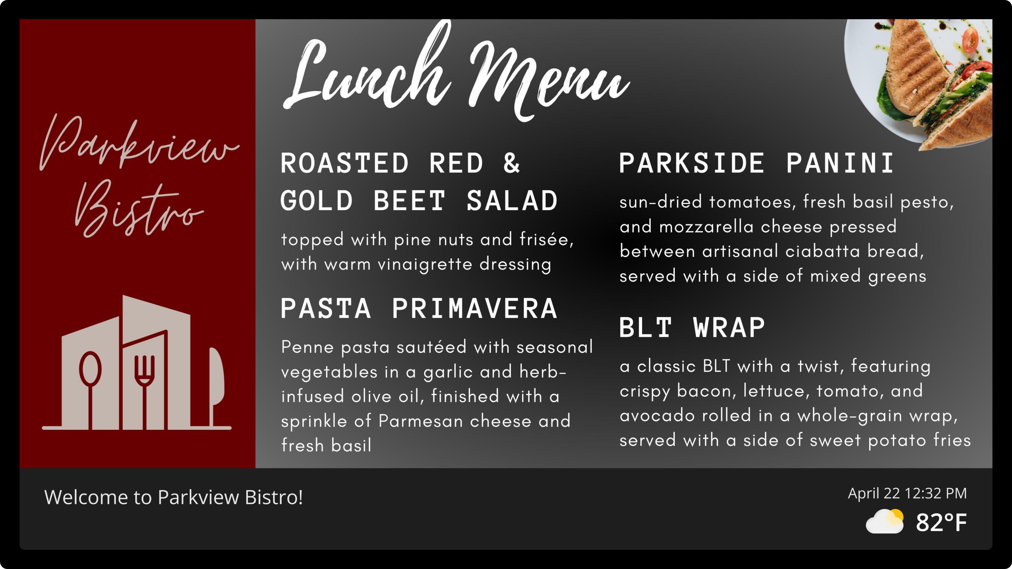 Screen example: Business lunch menu