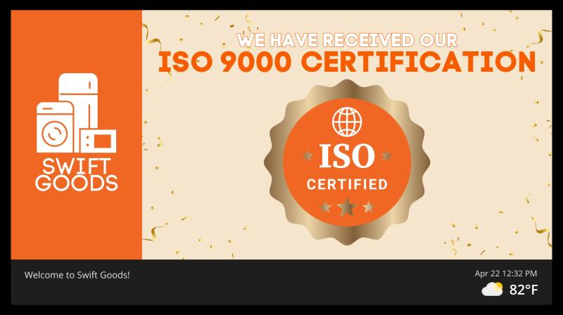 Screen example: We are achieved ISO 9000 certification