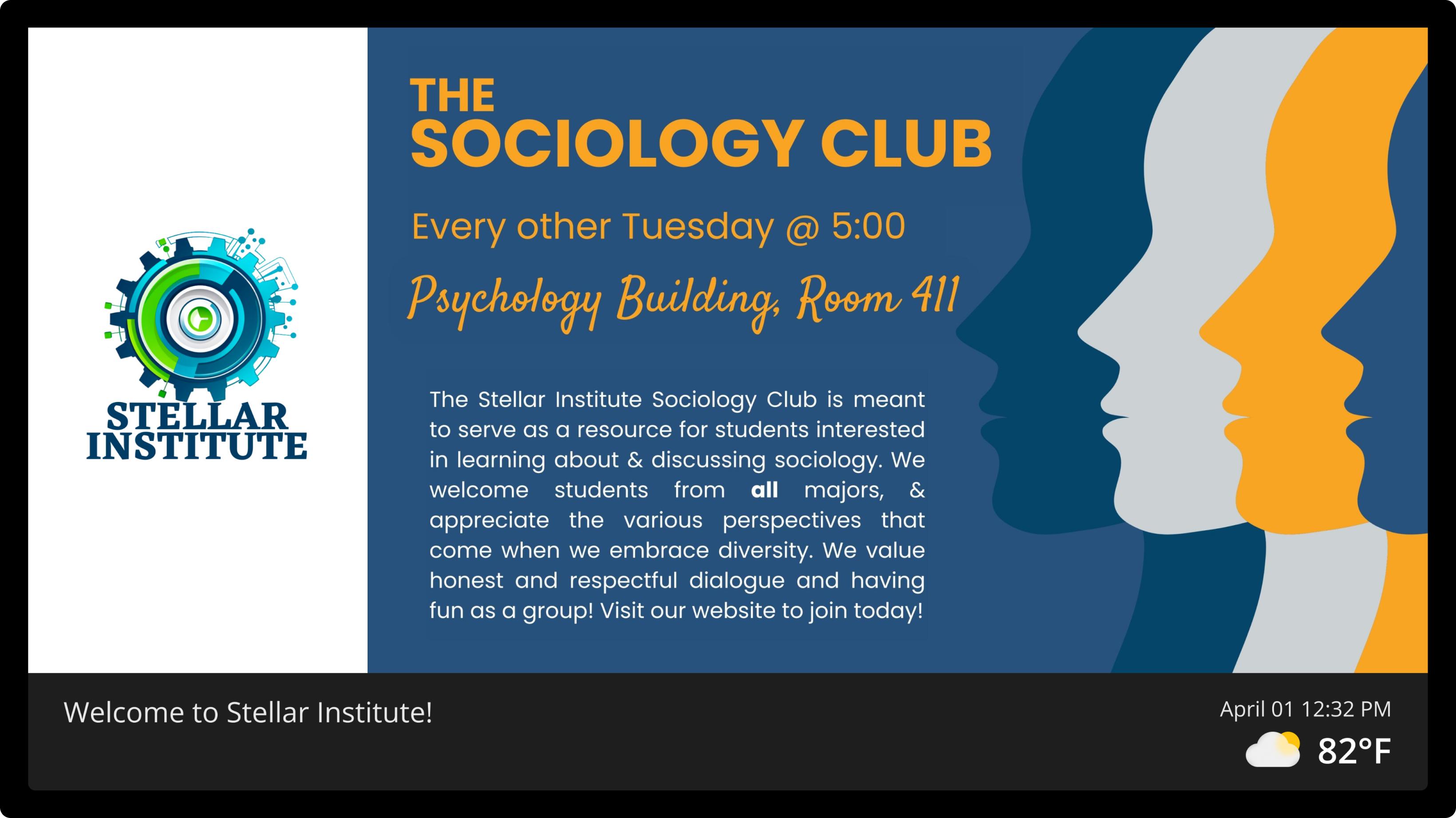 Screen example: Sociology club