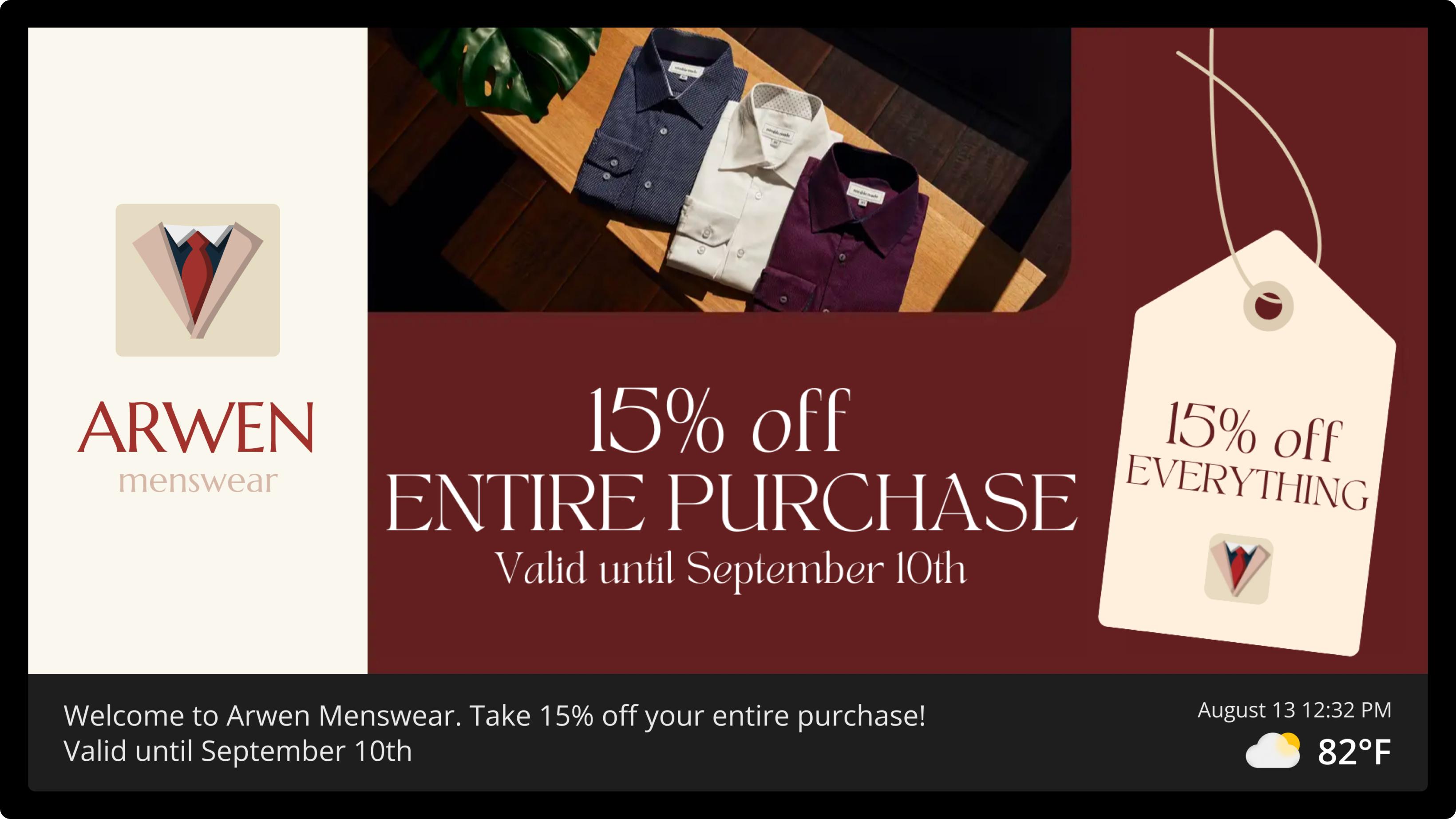 Screen example: 15% discount coupons are valid until September, 10th