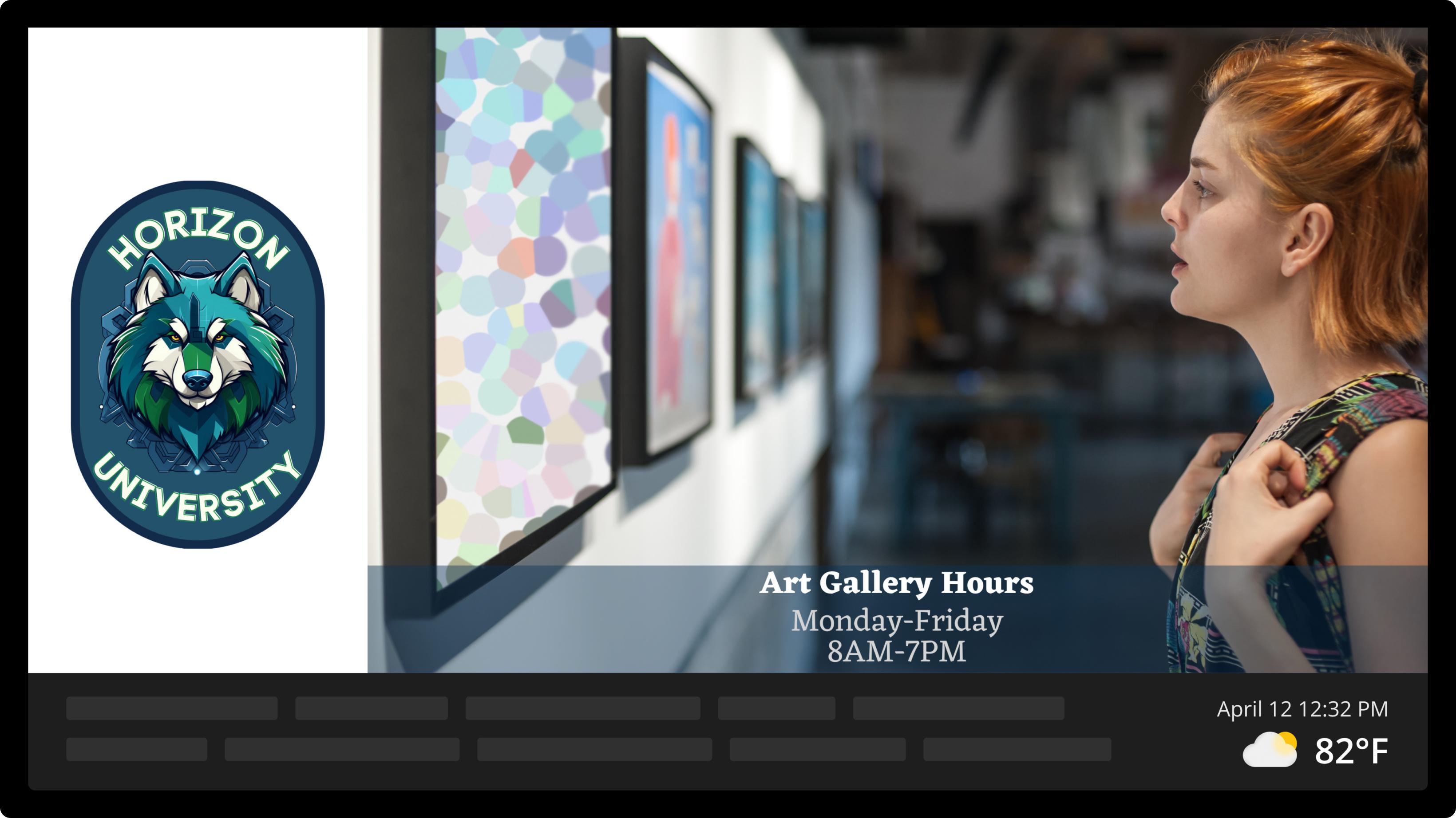 Screen example: Art gallery facility hours
