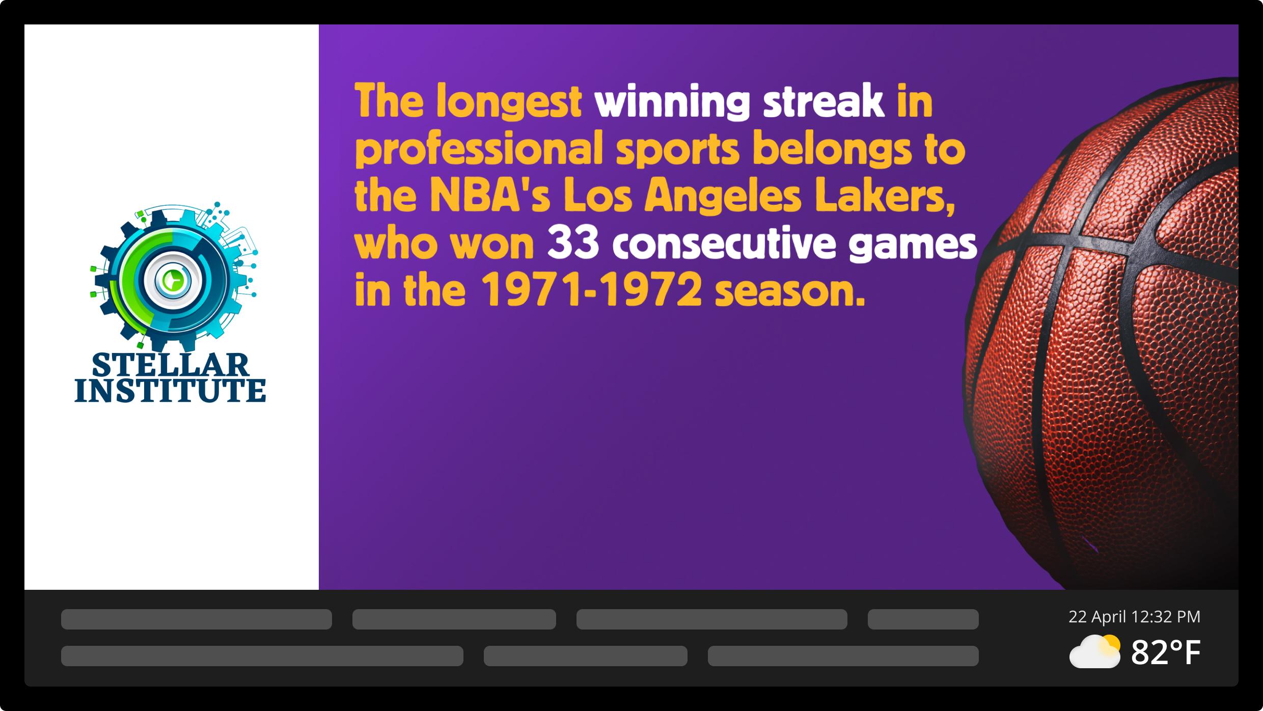 Screen example: The longest winning streak in professional sports